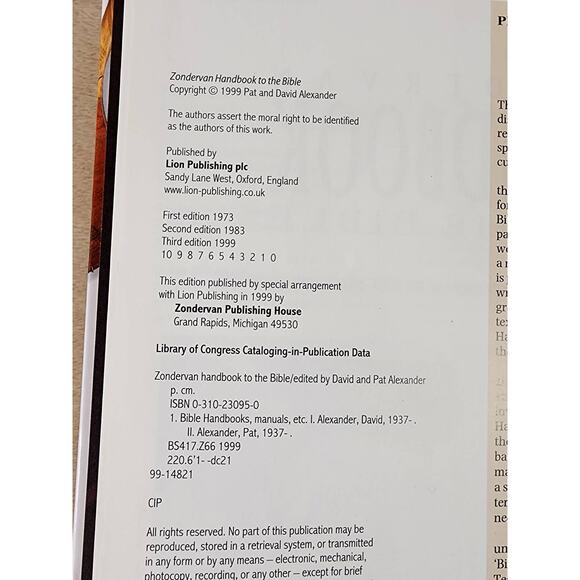 Handbook To The Bible Zondervan 1999 Printed in England Design Holli Leegwater - Picture 5 of 15